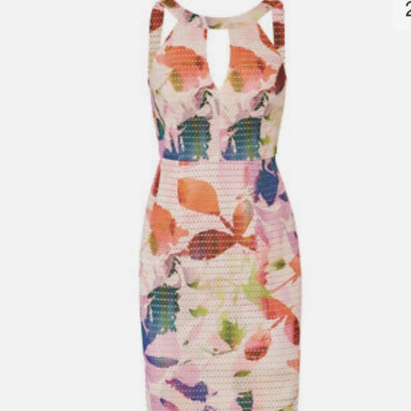 Trina Turk Sylvie Dress Sz 4 Pink Multi Color Floral Keyhole Sheath - Picture 10 of 11